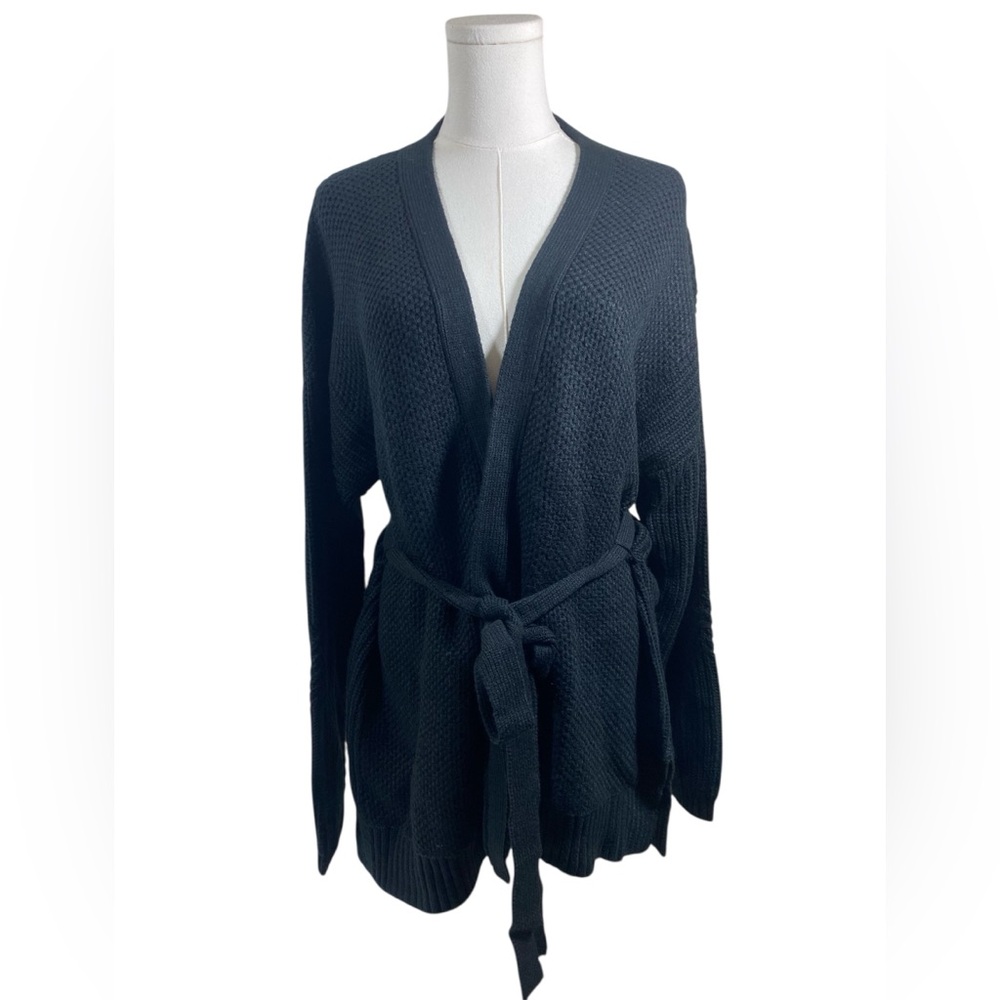 A New Day Women’s XXL black open front belted knit relaxed cozy chic cardigan